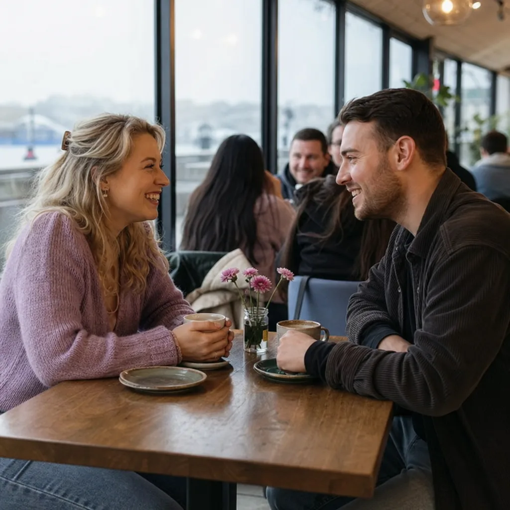 Christian woman completing a local dating profile at home
